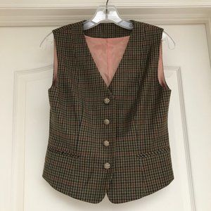 Brown Houndstooth Plaid Lined Wool Vest size 6P